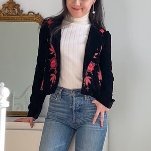 Anthropologie Embroidered Velvet Blazer Size XS